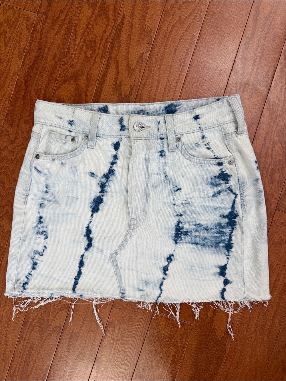 Garage Blue Tie-Dye Denim Mini Jean Skirt Small